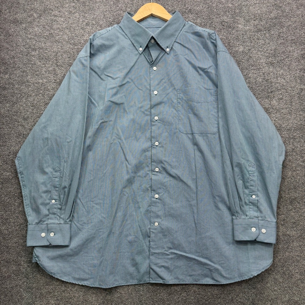 Oak Hill Premium Button Front Shirt Mens 19 34/35 Green Long Sleeve Non-Iron